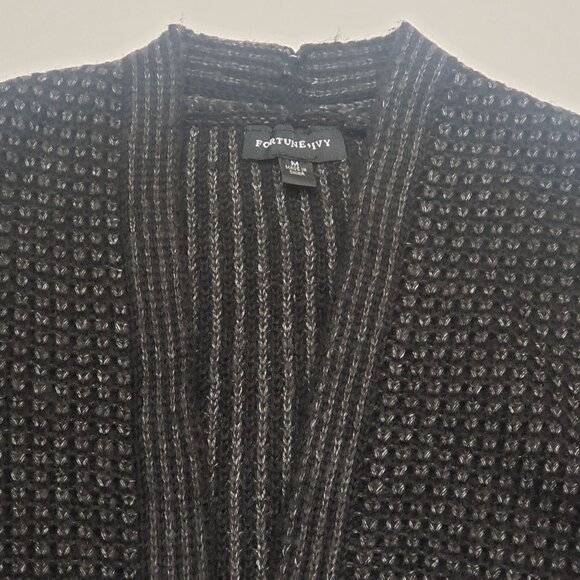 Fortune + Ivy Open Cardigan Sweater Women's Size Medium Black Grey Coatigan NWOT - Picture 11 of 16